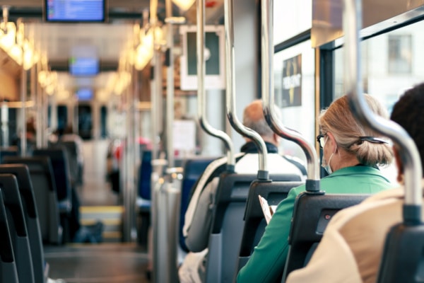 Passengers sat on a bus or train