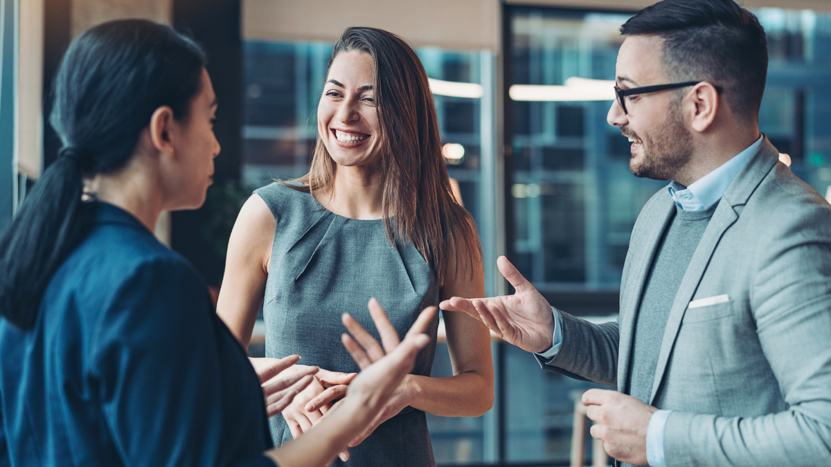 A group of professionals networking at an event