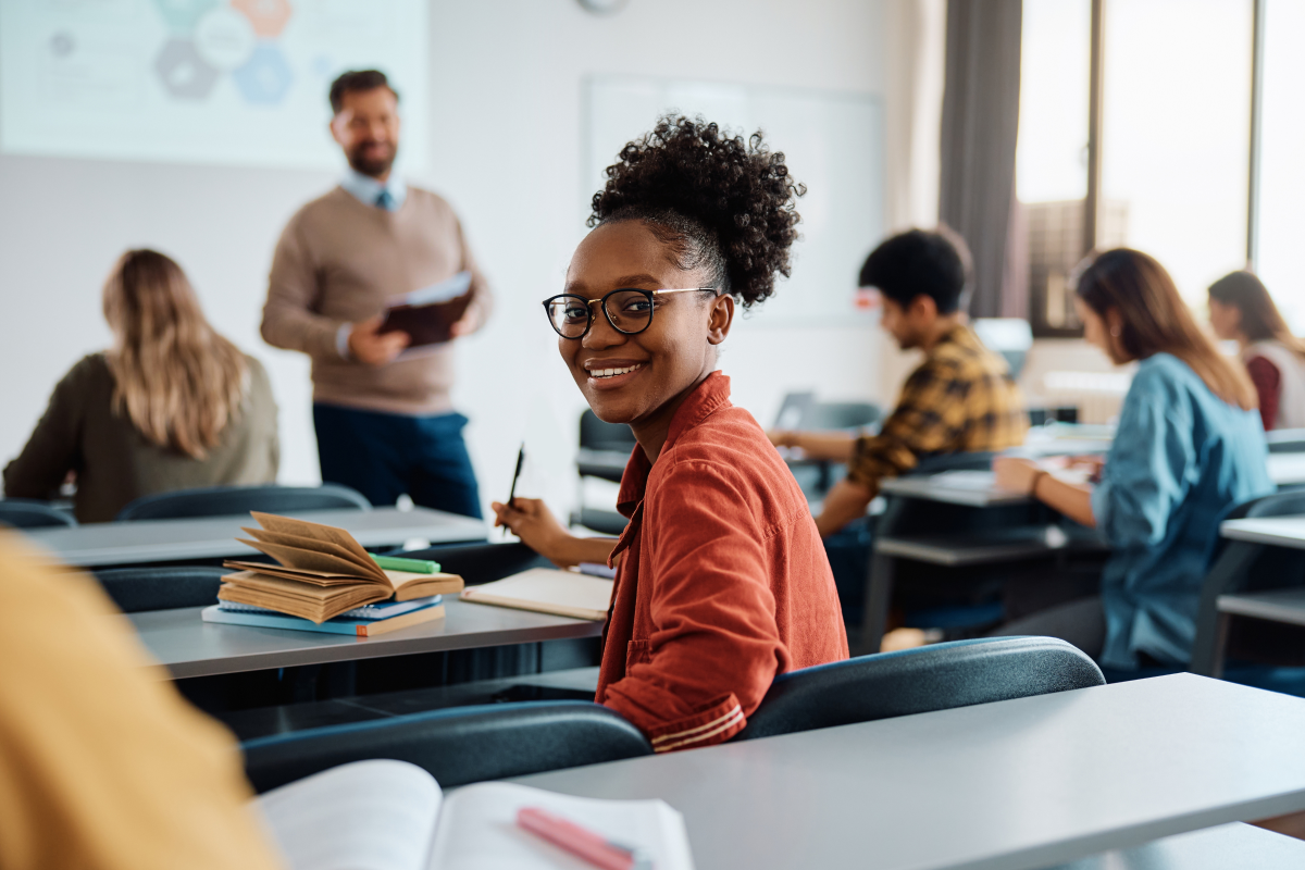 Adult female student in a class