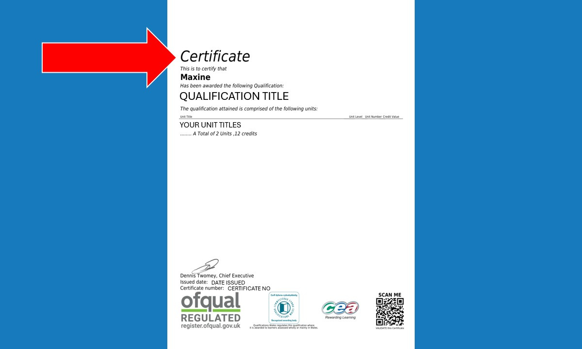 Sample certificate